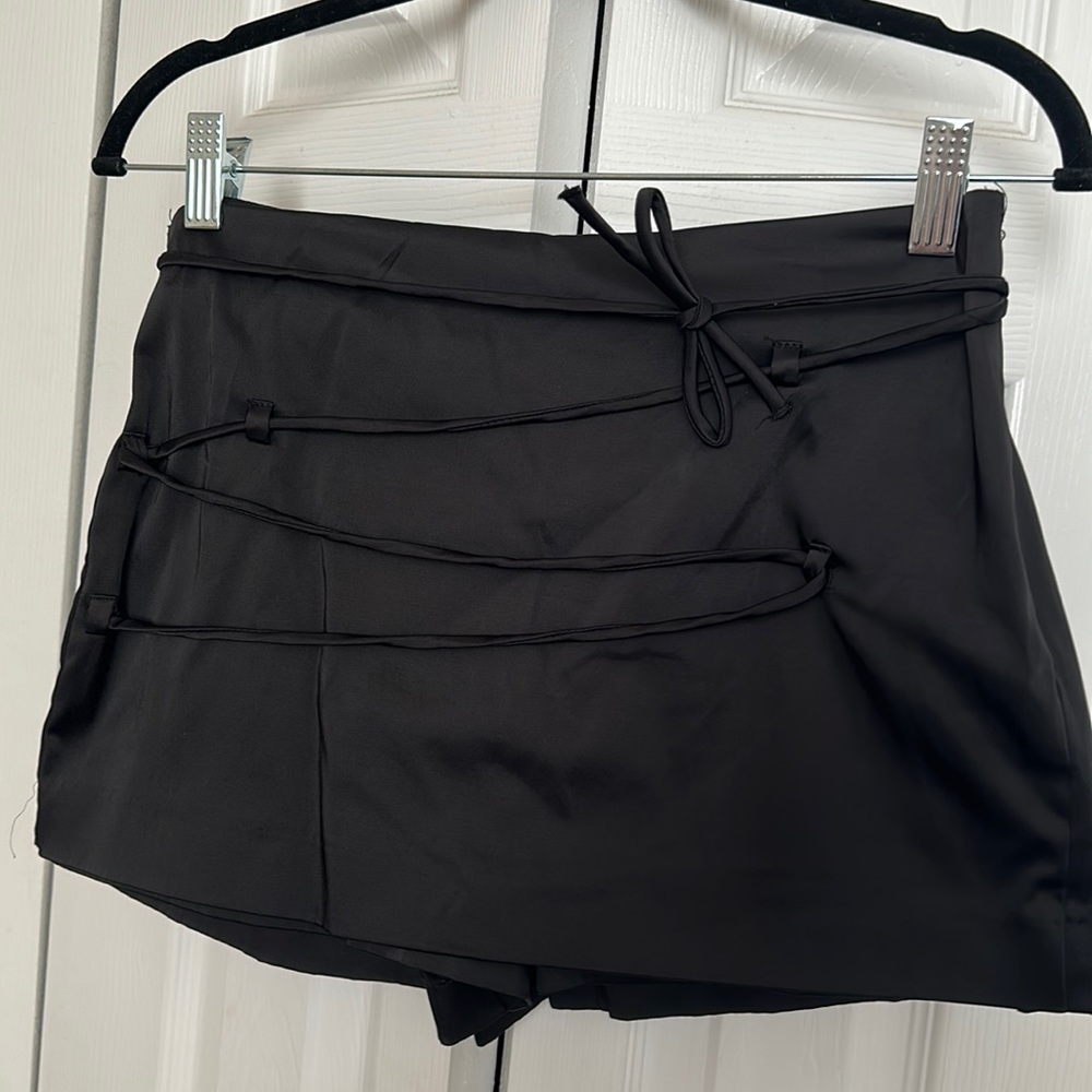 Zara Satin Black Tie Skort